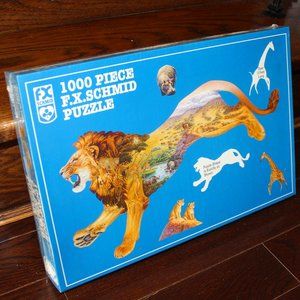 3/$77❤️Pride of the Plains 1000 pcs lion shaped puzzle 1999 F.X. Schmid No.98166